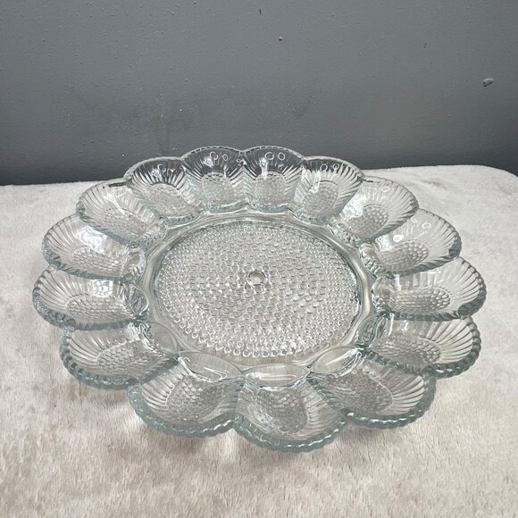 Vintage Indiana Glass Deviled Egg Plate Tray Platter Hobnail Clear Party - Picture 2 of 4
